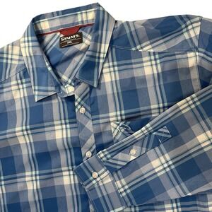 Simms Shirt Mens XXL Blue Plaid Long Sleeve Fishing Outdoor Lightweight 2XL
